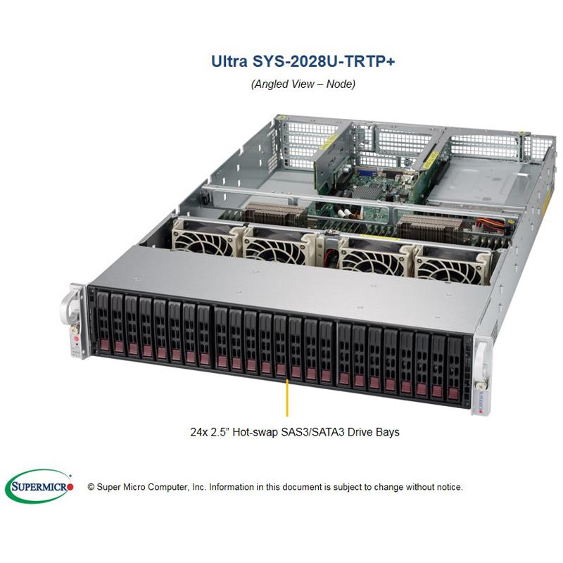 Server Rackmount 2U 24x NVMe for Dual Intel Xeon processor E5-2600 v4/v3 family, up to 1.5TB DDR4, SATA3, IPMI, 2x 10GBase-T LAN, VGA, 24x 2.5in Hot-swap NVMe drive bays, 2x Riser Cards, 1x AOC-2UR68-i2XS, 2x Heatsink, Redundant 80+ Titanium Power Supply