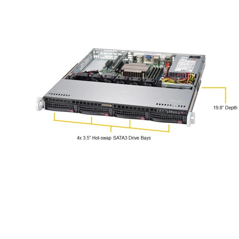 Supermicro SYS-5019C-MHN2 1U Barebone Single Intel Xeon E-2100 Processor Up to 128GB UDIMM SATA3 2 Gigabit Ethernet