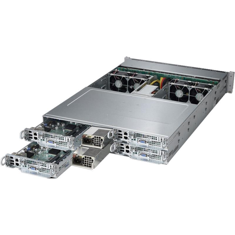 Server Rackmount 2U TwinPro2 with Four Systems (Nodes) - Per Node : Dual Intel Xeon E5-2600 v4/v3 sockets, up to 2TB DDR4 ECC 3DS LRDIMM up to 2400MHz in 16x 288-pin slots