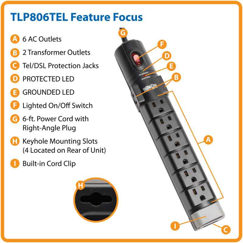 Tripp Lite TLP806TEL 8 Outlet Surge Suppressor 