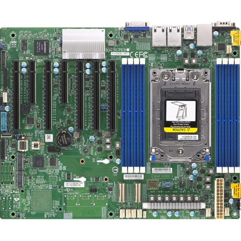 Supermicro H12SSL-NT Motherboard ATX Socket SP3 Single AMD EPYC 7002, up to 2TB DDR4 Reg ECC 3200MHz memory in 8 DIMM slots