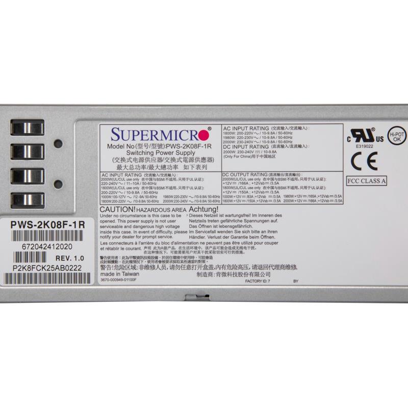 Supermicro PWS-2K08F-1R Redundant 1U DC Power Supply 2000W 80 Plus Titanium