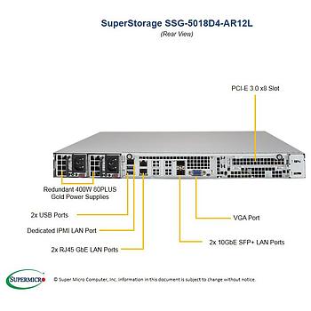 Supermicro SSG-5018D4-AR12L 1U Storage Barebone Embedded Intel Xeon D-1518 Processor