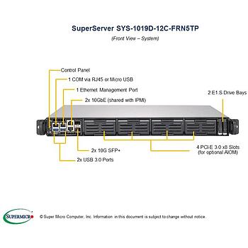 Supermicro SYS-1019D-12C-FRN5TP 1U Compact Barebone Embedded Intel Xeon D-2163IT Processor